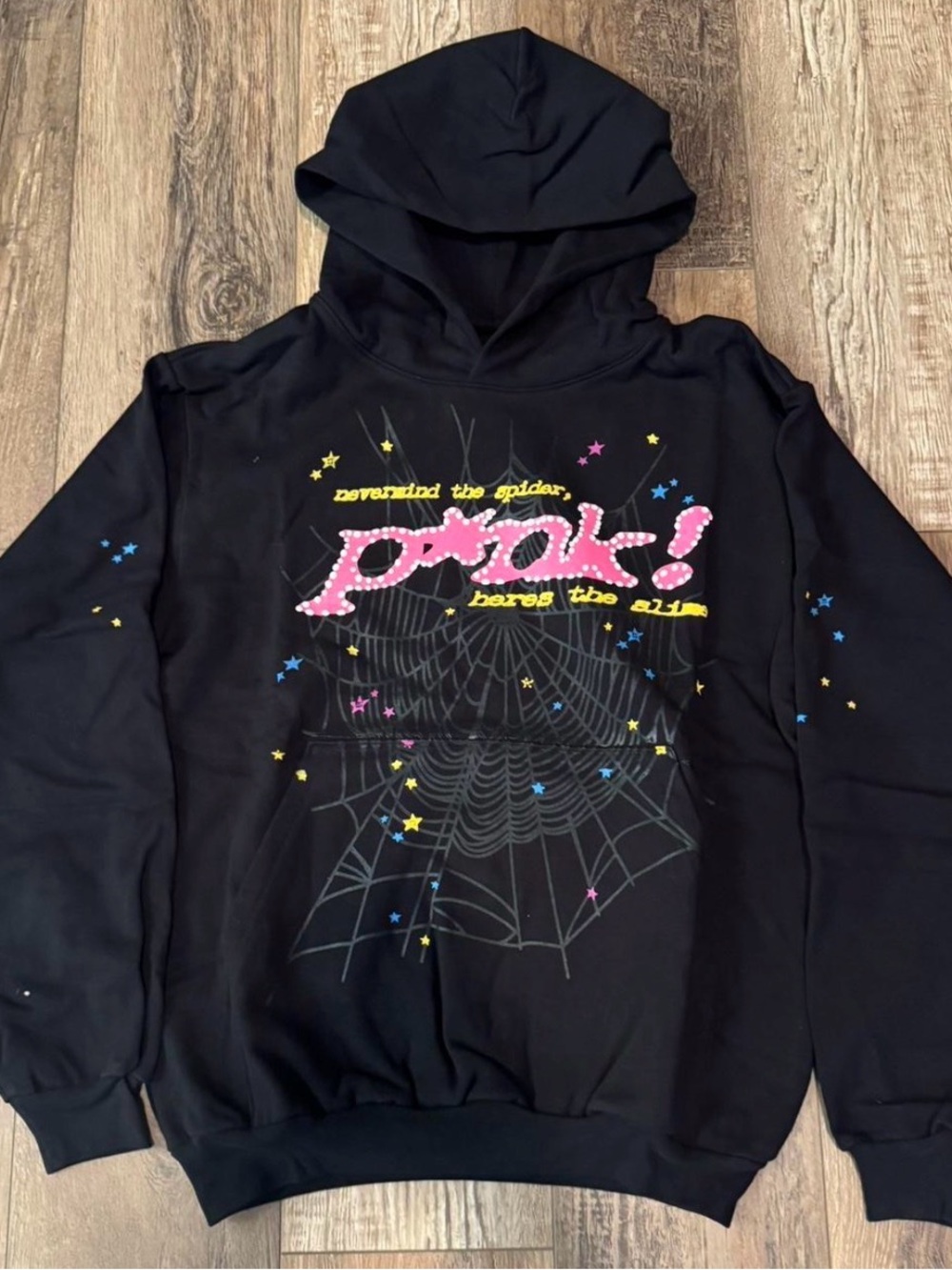 Pink! Graphic Spider Web Black Hoodie - Size M